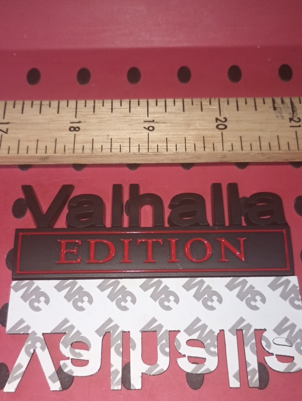 VALHALLA Edition Red/Black Decorative Metal Badge With 3M Adhesive All Metal